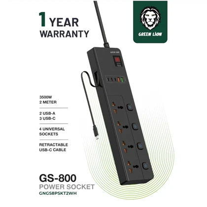 چند راهی برق گرین لاین Green Lion مدل GS-800 با 4 سوکت 5 پورت