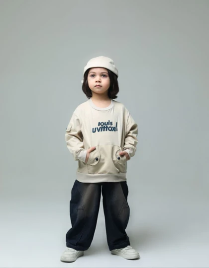 بلوز شلوار جین پسرانه رنگ کرم کد 3842