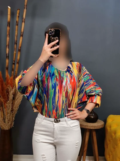 شومیز فلور آبرنگی پاپیونی 1153