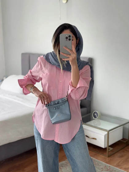 شومیز لینن صورتی CH655