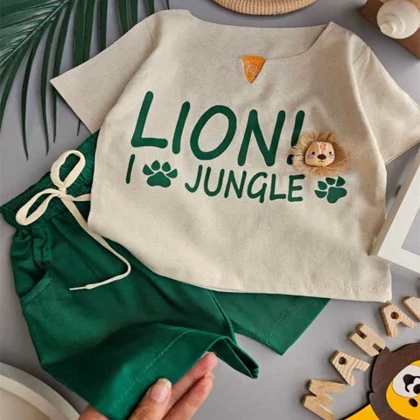 تیشرت شلوارک دخترانه لینن طرح شیر