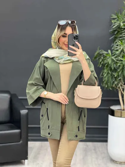 مانتو لینن بند نما جیب دکمه