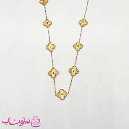 گردنبند رولباسی زنانه ونکلیف طلایی استیل 8 گل کد 3991