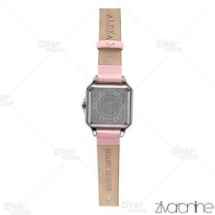 ساعت الکسا اسپشیال A2019 زنانه صفحه صورتی دور نگین بند چرمی 106214