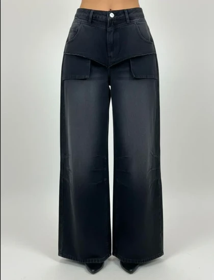 شلوار فول بگ ذغالی کیف چسبی لبوبو