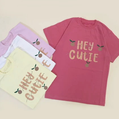 تیشرت تک دخترانه HEY CUTE سایز 60 و 65