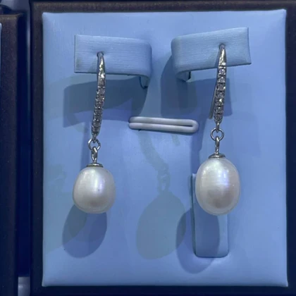 گوشواره نقره حلقه‌ای با آویز مروارید