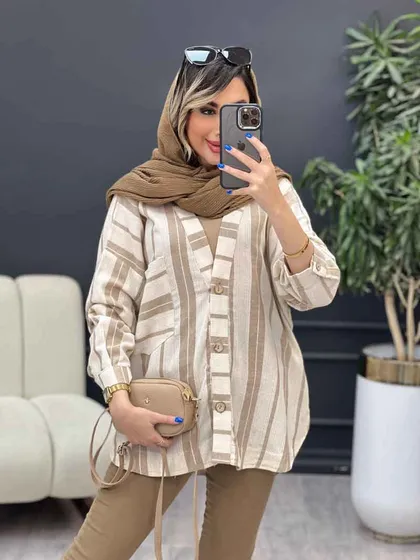 شومیز تک جیب راه راه پایین هلال