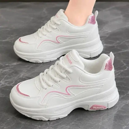 کتانی اسپرت لژدار خانومانه مدل پرنده سفید صورتی Women’s Bird Style Platform Sneakers White Pink