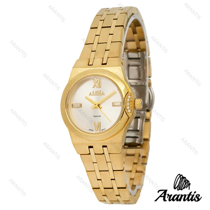 ساعت الکسا 2004z زنانه طلایی صفحه سفید اسمال w-10140
