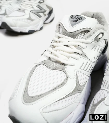 کفش نیوبالانس بزرگ پا سفید طوسی پشت آبی NEW BALANCE 9060