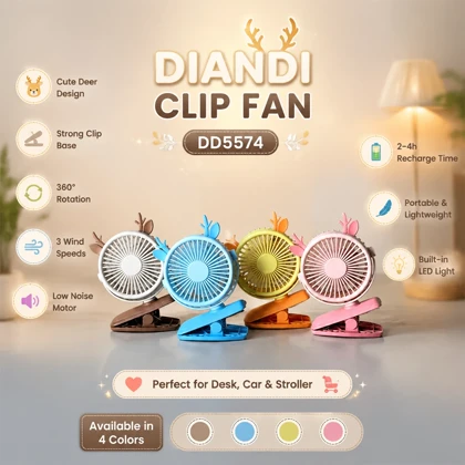 پنکه شارژی مدل DD5574 کلیپسی گوزنی با چرخش 360 درجه