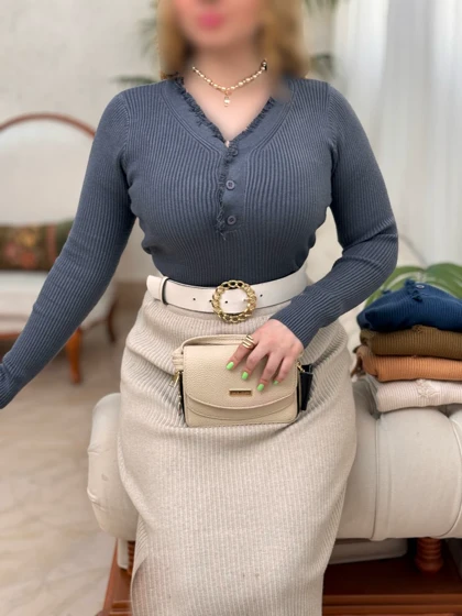 بلوز بافت جلو دکمه 3398