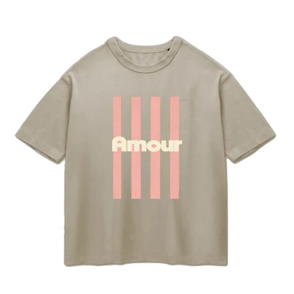 تیشرت باکسی پپا طرح Amour رنگ خاکی