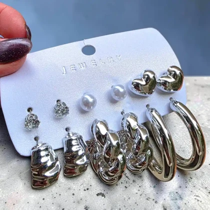 گوشواره 6 جفتی درشت مدل silver02