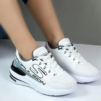 کتانی اسکیچرز زنانه اسپرت ورزشی Sketchers رنگ سفید طوسی کد 441120