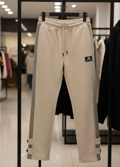 شلوار بنگال مردانه نوار پهن پایین دکمه مدل Mehrad-کرم