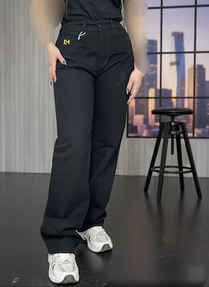 شلوار جین مشکی نیم بگ