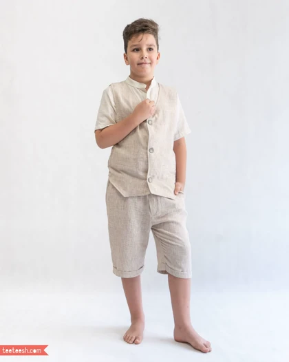 ست جلیقه شلوارک کرمی