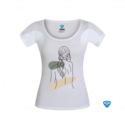 تیشرت ضدتعریق زنانه سفید طرح دختر مو بسته