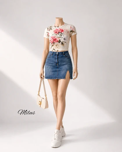 کراپ تیشرت گل‌گلی H&M