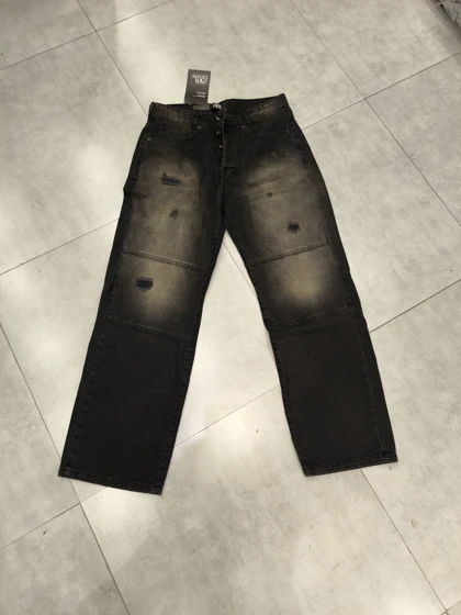 شلوار جین فول بگ تینک گازوییلی با افکت دیسترس و واریاسیون خاکستریمشکی کد 41273