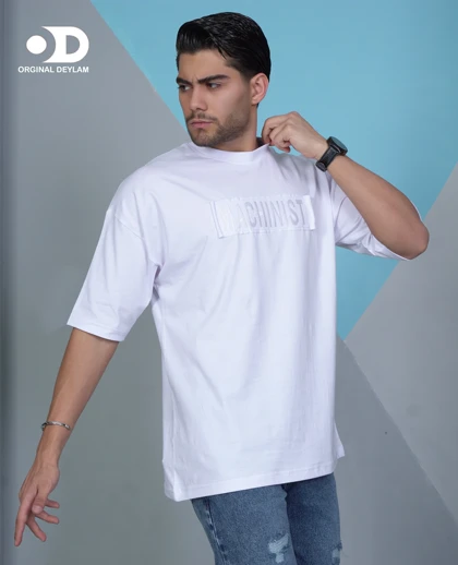 تیشرت مچینست باکسی سفید چاپ کاتری مردانه