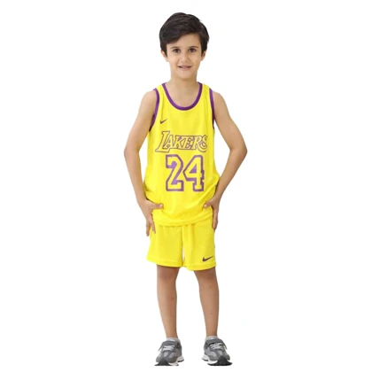 ست رکابی و شلوارک بسکتبالی ورزشی بچگانه لیکرز مدل Nike-PY-5A034 زرد