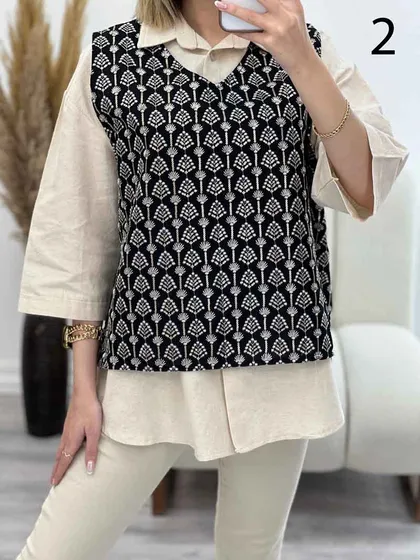 وست طرح دار لینن نچرال