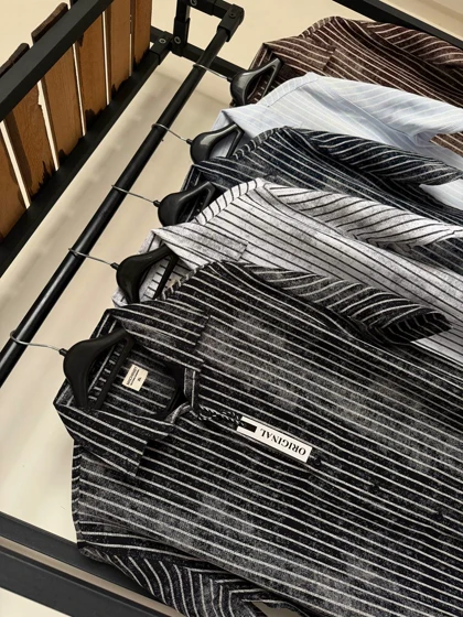 پیراهن استین کوتاه دنیم راه راه 2649