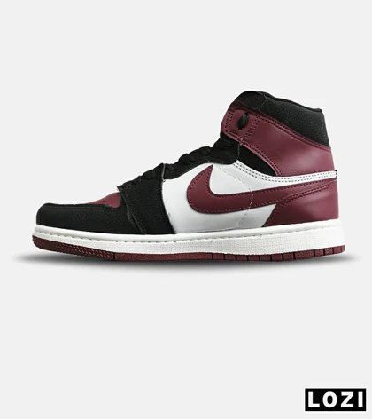 کفش کتانی ساق‌دار مردانه و زنانه سفید مشکی زرشکی NIKE jordan 1 مدل 7832