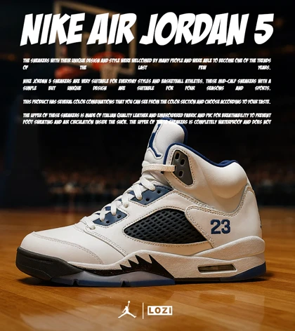 کتانی ساق‌دار زنانه و مردانه سفید مشکی آبی Nike air jordan 5 مدل 6478