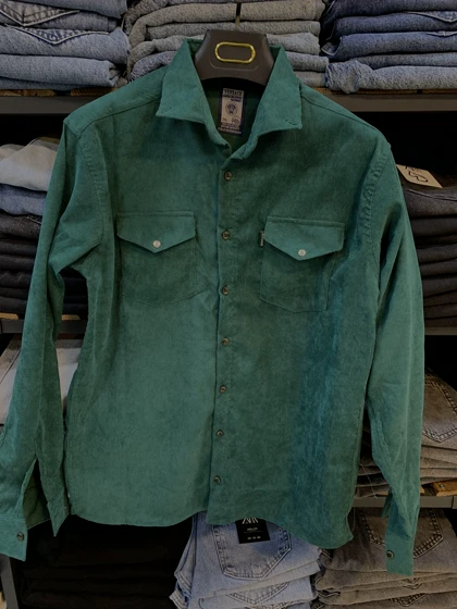 پیراهن مخمل کبریتی سبز خاص کله قازی دو جیب 2026