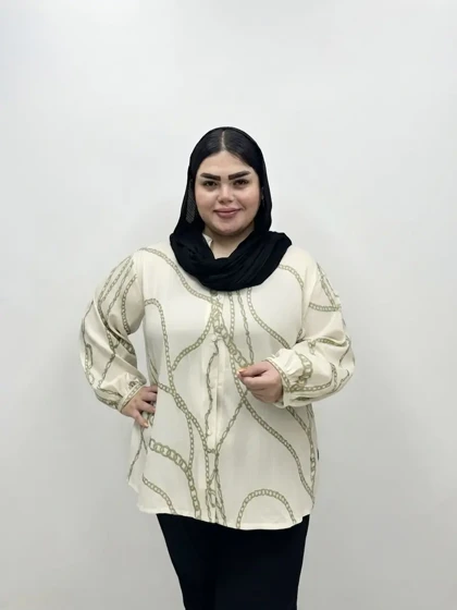 شومیز سایز بزرگ زنانه لینن طرح زنجیری