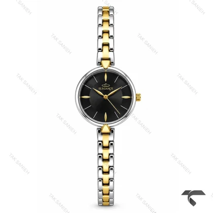 ساعت الگانس زنانه رفرنس EL007 دورنگ طلایی صفحه مشکی Elegance-11491-L