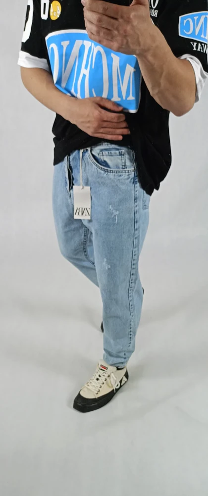 شلوار لی مردانه مام فیت یخی ZARA