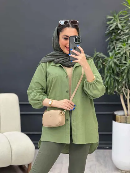 مانتو لینن آستین کش دو جیب