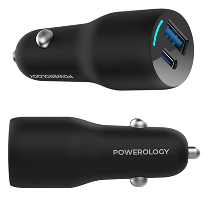 شارژر فندکی فست شارژ ماشین USB و تایپ‌سی 53 وات پاورولوژی PCCSR012