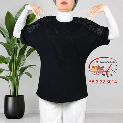 تیشرت مشکی گیپور دار(RB-3-22-3014)