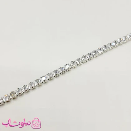 ست گردنبند و دستبند زنانه تنیسی مدل نقره ای با نگینهای سفید مربع