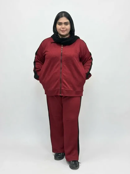 ست سویشرت و شلوار سایز بزرگ زنانه طرح اسپرت با نوار کنتراست
