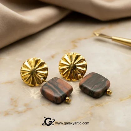 گوشواره سنگ جاسپر پلی کروم