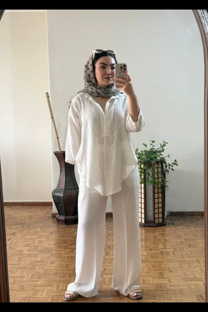 شومیز شلوار گره‌ای لینن