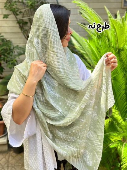 شال پلیسه سبز تابستانه 3905