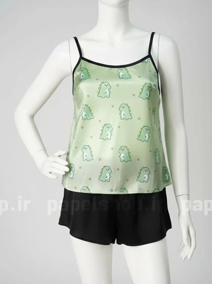 ست لباس خواب تاپ و شورتک ساتن طرح دایناسور