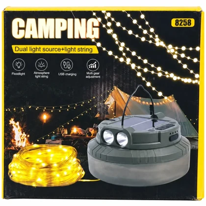چراغ کمپینگ خورشیدی ریسه ای مدل 8258 با ریسه LED به طول 20 متر