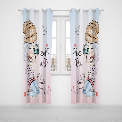 پرده پانچی اتاق کودک برند مینوریا کیدز طرح دخترانه کد p-302