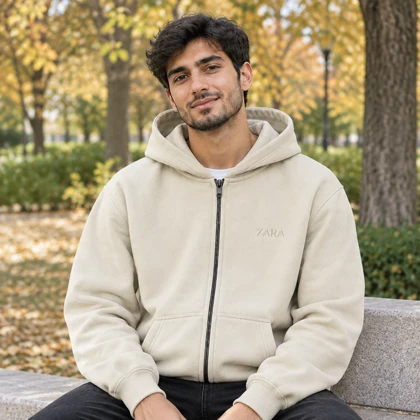 سویشرت کلاهدار مردانه مدل ZARA-کرم