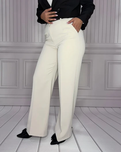 خرید شلوار بگ کرپ هرمس کرم استخوانی زنانه Women's Ivory Cream Hermes Baggy Pants کد 913800