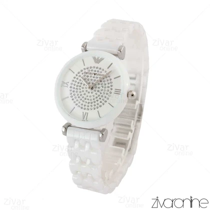 ساعت امپریو آرمانی زنانه سفید صفحه نگین‌دار 105150